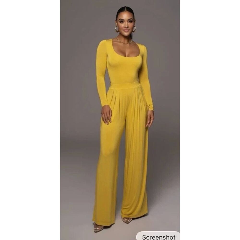 NWT Jluxlabel Yellow Mustard Devyn Wide-Leg Viscose Pants, M